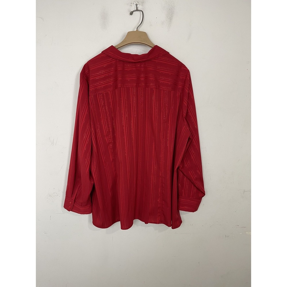 Maggie‎ Barnes Women's 3X 26/28W Red Striped Long Sleeve Button Up Blouse Top - Picture 3 of 9